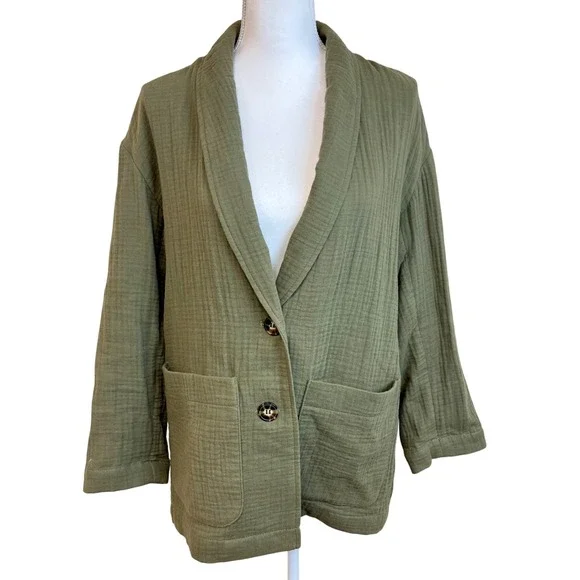MADEWELL Green Dorset Casual Blazer Jacket Sz M Office Work Lagenlook Lightspun - Picture 2 of 13